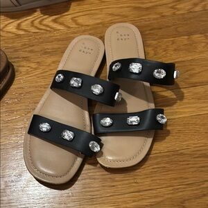 Black Sandals with Gem Accents